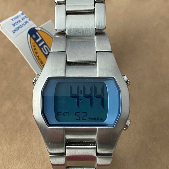 Fossil Digital Stainless Steel Blue Crystal Watch